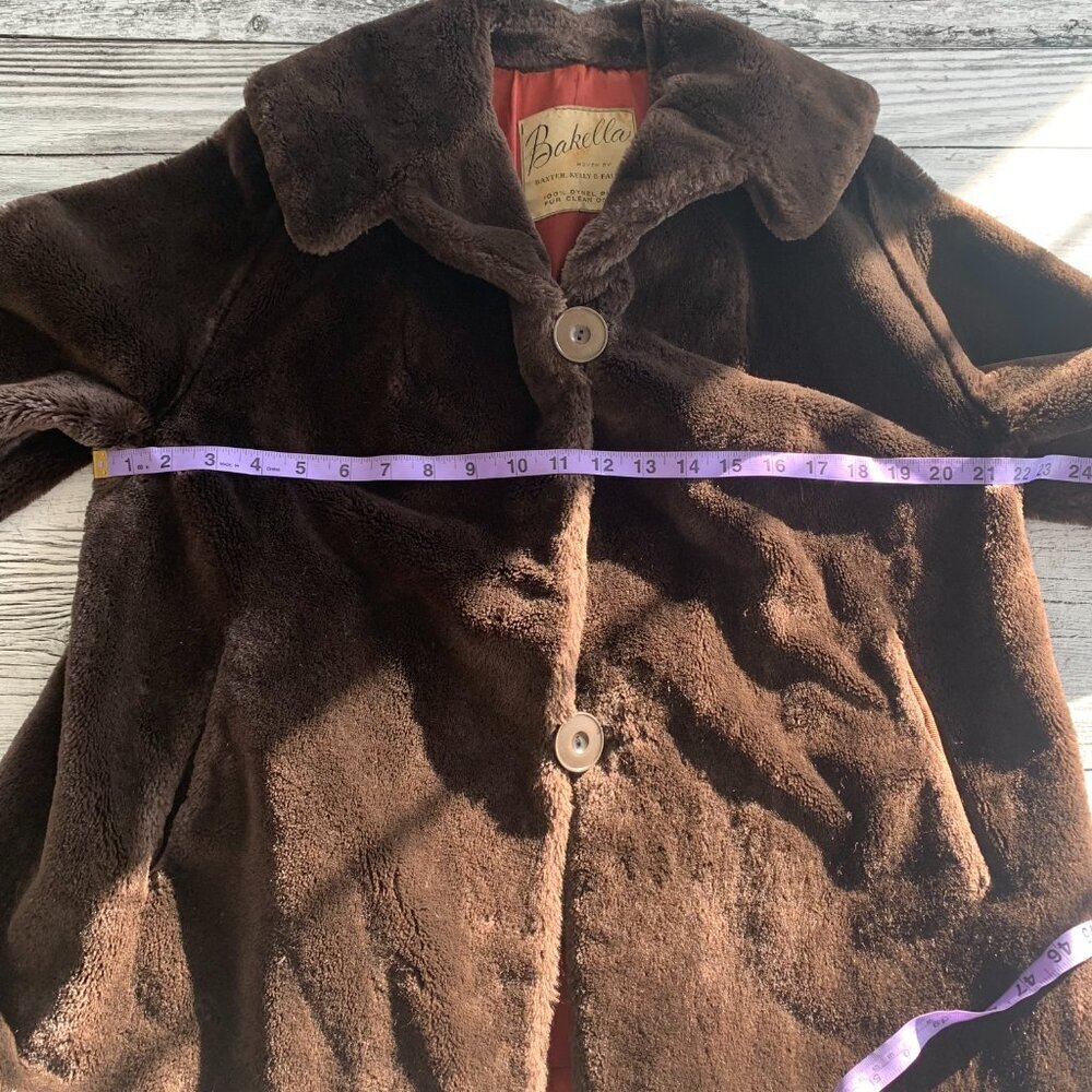 Vintage 1950s 60s MCM Chocolate Brown Faux Fur Teddy Coat - Picture 8 of 16